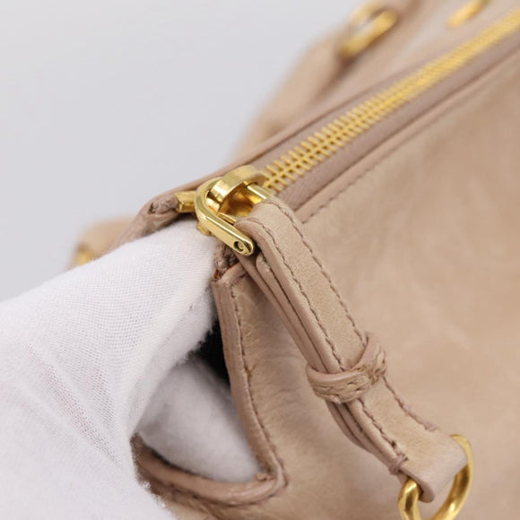 Miu Miu Hand Bag Vitellolux 2way Beige Gold Auth 204167V