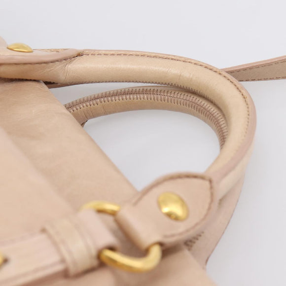 Miu Miu Hand Bag Vitellolux 2way Beige Gold Auth 204167V