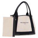 BALENCIAGA Navy Cabas S Hand Bag Canvas White Black 339933 Auth 204200-1