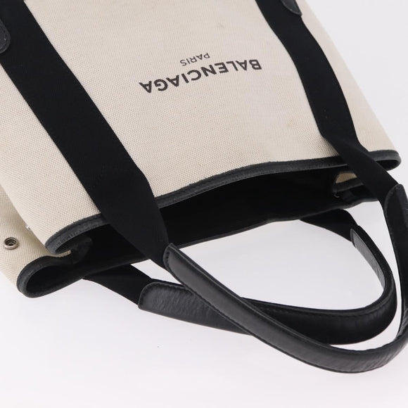BALENCIAGA Navy Cabas S Hand Bag Canvas White Black 339933 Auth 204200