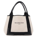 BALENCIAGA Navy Cabas S Hand Bag Canvas White Black 339933 Auth 204200-13