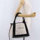 BALENCIAGA Navy Cabas S Hand Bag Canvas White Black 339933 Auth 204200-27