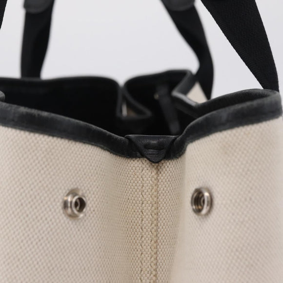 BALENCIAGA Navy Cabas S Hand Bag Canvas White Black 339933 Auth 204200