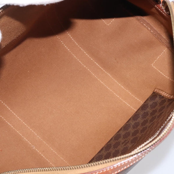 CELINE Macadam Canvas Boston Bag PVC Leather Brown Gold Auth 204211A