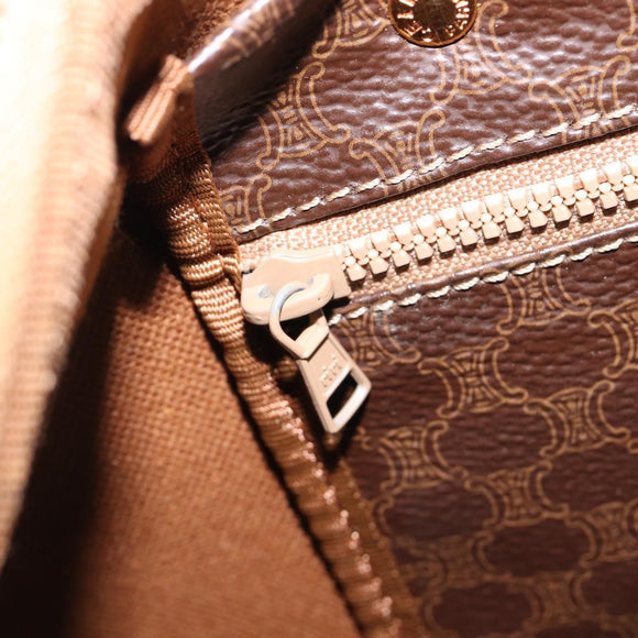 CELINE Macadam Canvas Boston Bag PVC Leather Brown Gold Auth 204211A