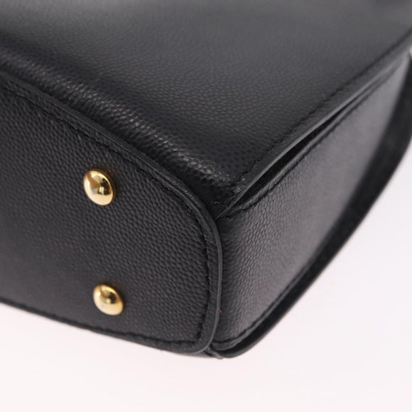 CELINE Hand Bag Leather Black Gold Auth 204213A