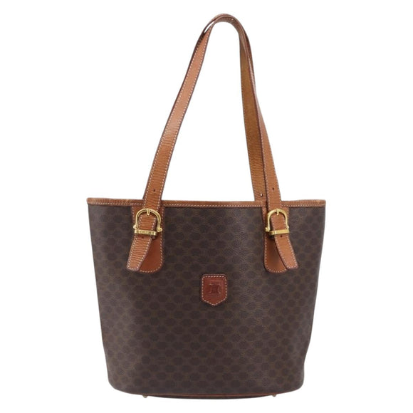 CELINE Macadam Canvas Tote Bag PVC Leather Brown Gold Auth 204214