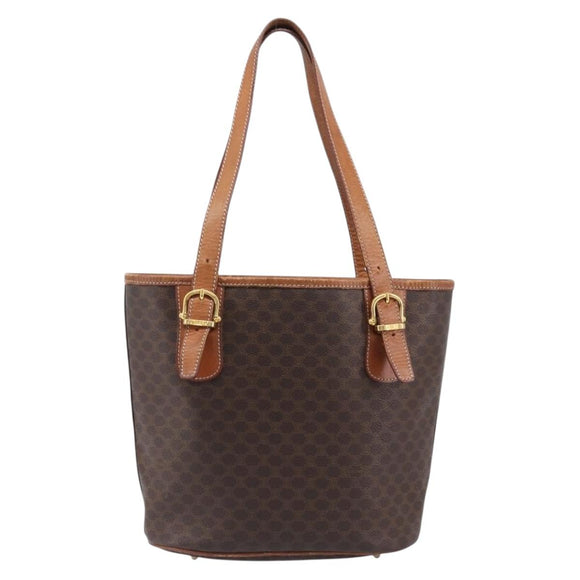 CELINE Macadam Canvas Tote Bag PVC Leather Brown Gold Auth 204214