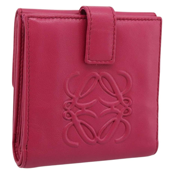 LOEWE Bifold Wallet Leather Pink Gold Auth 204222A