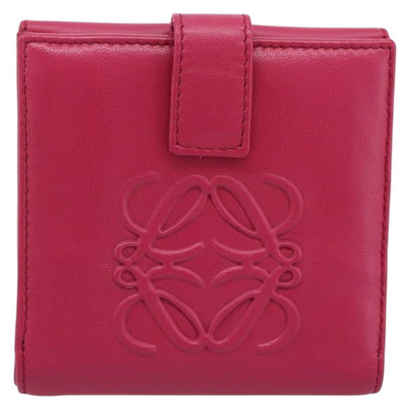 LOEWE Bifold Wallet Leather Pink Gold Auth 204222A