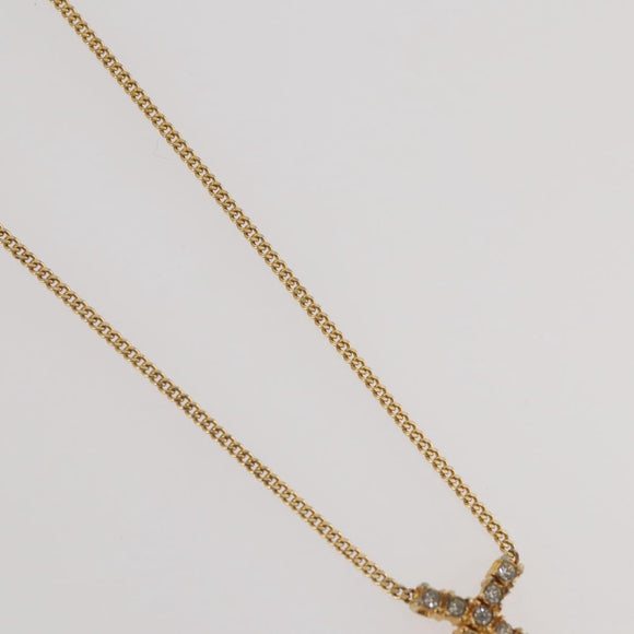 Christian Dior Rhinestone Necklace metal Gold Tone Auth 204224