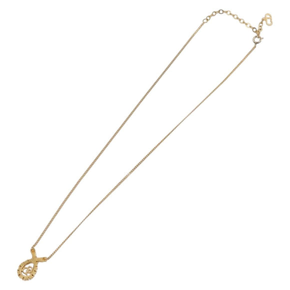 Christian Dior Rhinestone Necklace metal Gold Tone Auth 204224