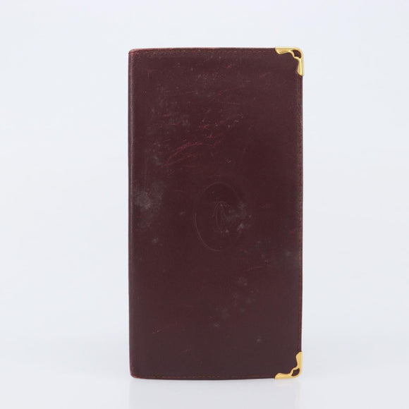 Cartier Must Line Wallet Leather 4 Set Bordeaux Auth 204233