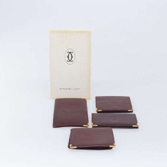 Cartier Must Line Wallet Leather 4 Set Bordeaux Auth 204233