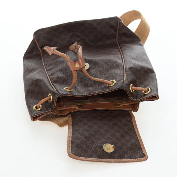 CELINE Macadam Canvas Backpack PVC Leather Brown Gold Auth 204235