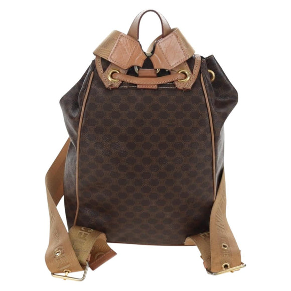 CELINE Macadam Canvas Backpack PVC Leather Brown Gold Auth 204235