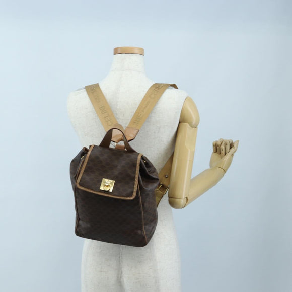 CELINE Macadam Canvas Backpack PVC Leather Brown Gold Auth 204235