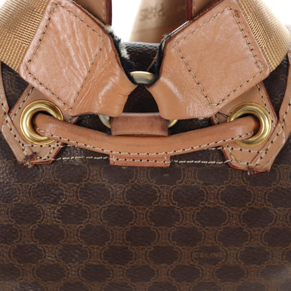 CELINE Macadam Canvas Backpack PVC Leather Brown Gold Auth 204235