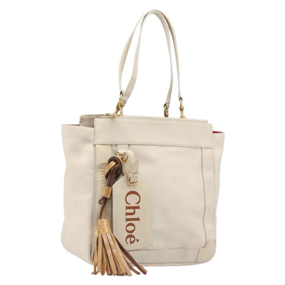 Chloe Eden Small Tote Bag Leather White Gold Auth 204236