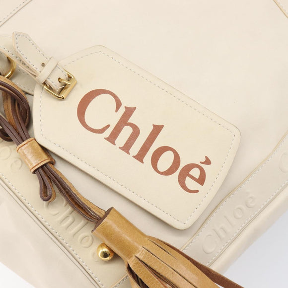 Chloe Eden Small Tote Bag Leather White Gold Auth 204236