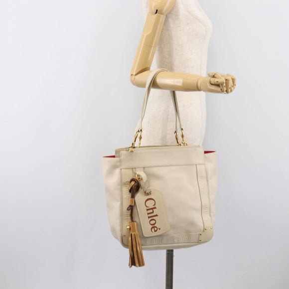 Chloe Eden Small Tote Bag Leather White Gold Auth 204236