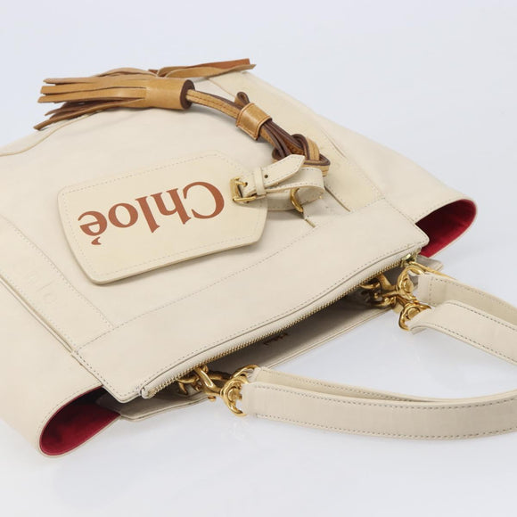 Chloe Eden Small Tote Bag Leather White Gold Auth 204236