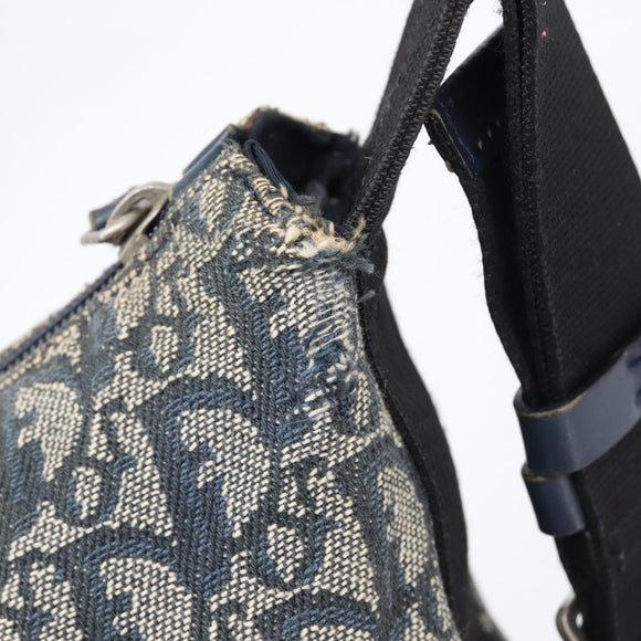 Christian Dior Trotter Canvas Shoulder Bag Navy Silver Auth 204237