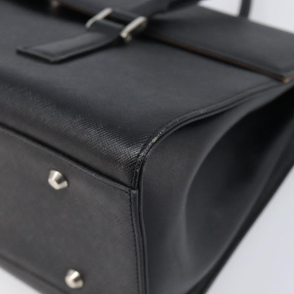 BURBERRY Hand Bag Leather Black Silver Auth 204238