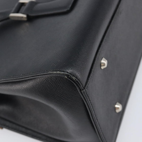 BURBERRY Hand Bag Leather Black Silver Auth 204238