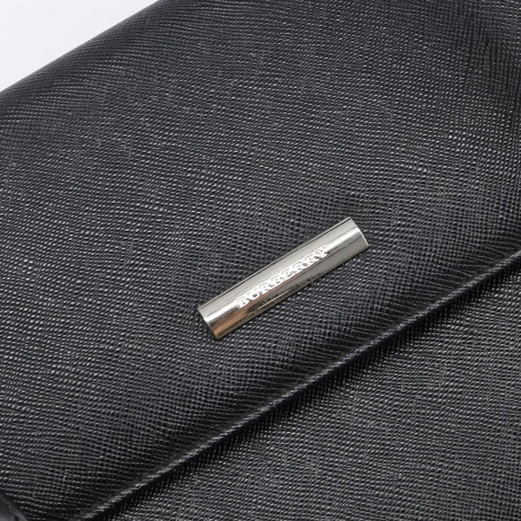 BURBERRY Hand Bag Leather Black Silver Auth 204238