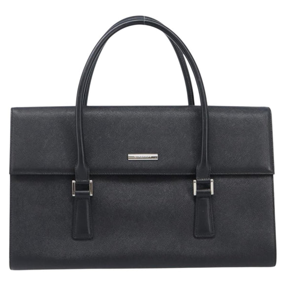BURBERRY Hand Bag Leather Black Silver Auth 204238