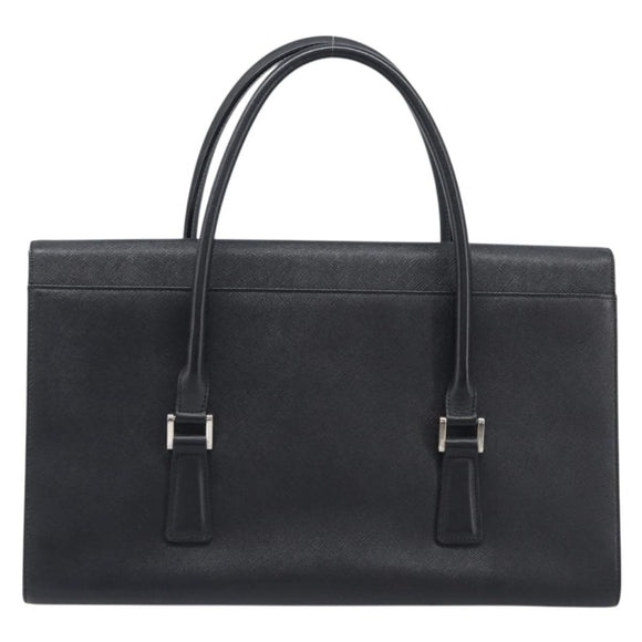 BURBERRY Hand Bag Leather Black Silver Auth 204238