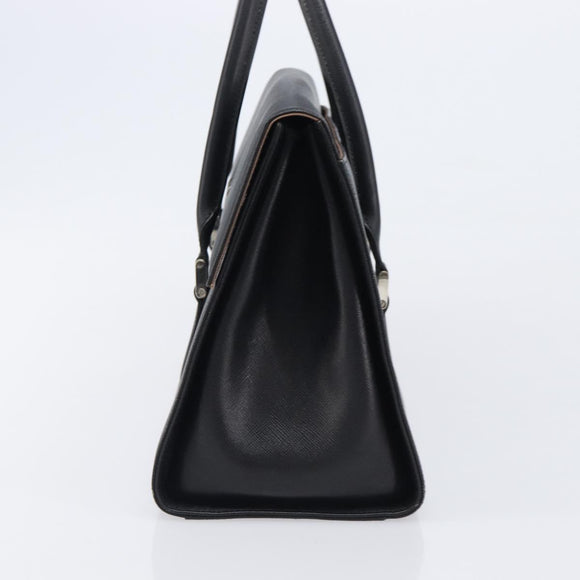 BURBERRY Hand Bag Leather Black Silver Auth 204238