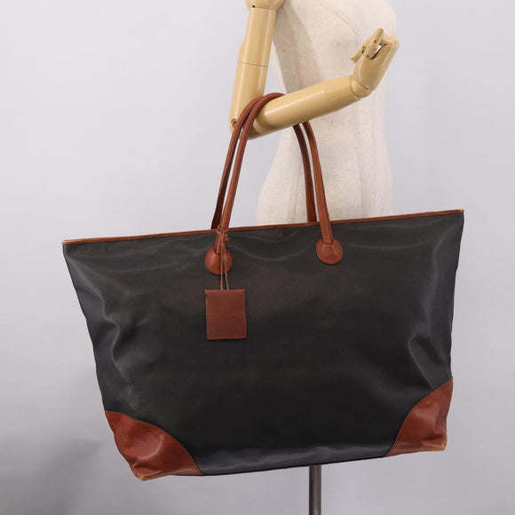 BOTTEGAVENETA Boston Bag PVC Canvas Black Gold Auth 204244