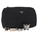 PRADA Pouch Nylon 4 Set Black Silver gold Auth 204250-1