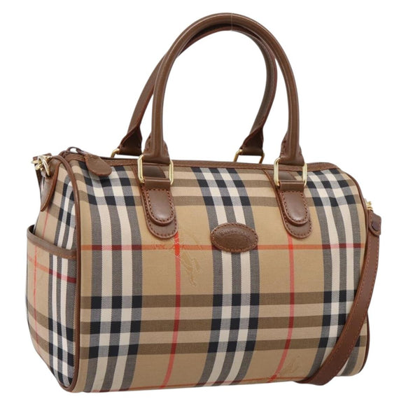 Burberrys Nova Check Hand Bag Canvas 2way Beige Gold Auth 204251