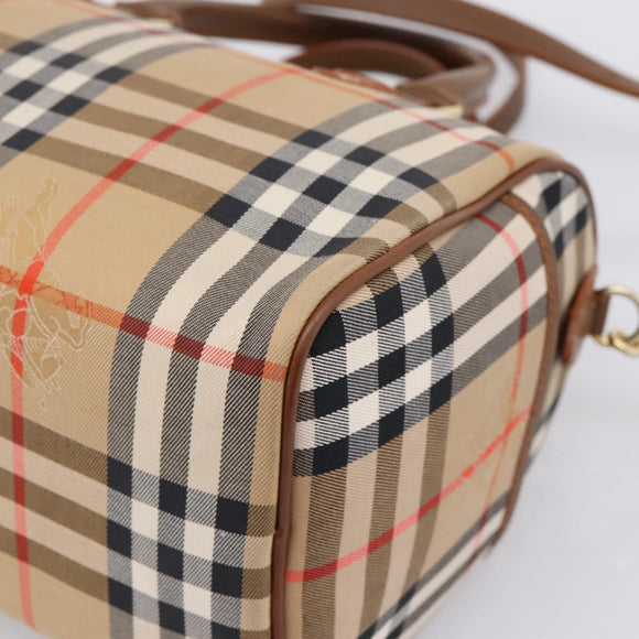 Burberrys Nova Check Hand Bag Canvas 2way Beige Gold Auth 204251