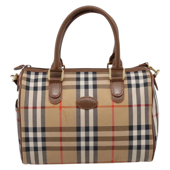 Burberrys Nova Check Hand Bag Canvas 2way Beige Gold Auth 204251