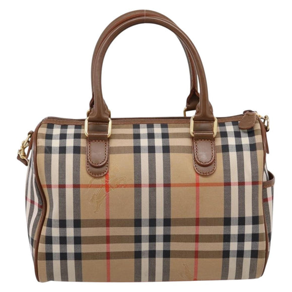Burberrys Nova Check Hand Bag Canvas 2way Beige Gold Auth 204251