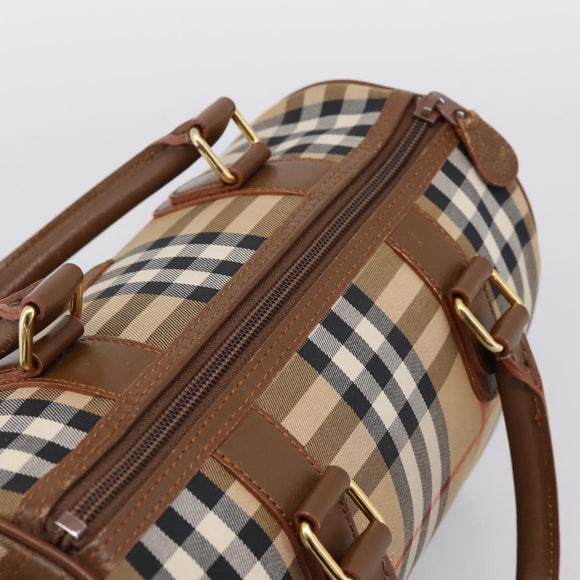 Burberrys Nova Check Hand Bag Canvas 2way Beige Gold Auth 204251