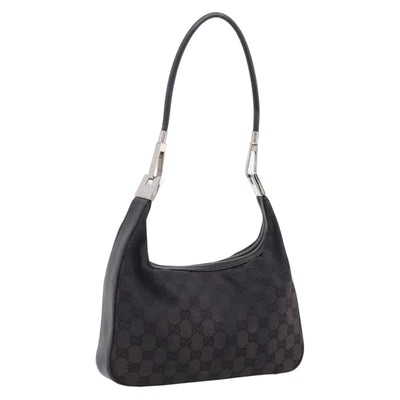 GUCCI GG Canvas Shoulder Bag Black Silver 001 3812 Auth 204252