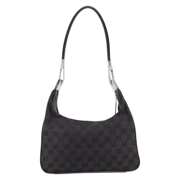 GUCCI GG Canvas Shoulder Bag Black Silver 001 3812 Auth 204252