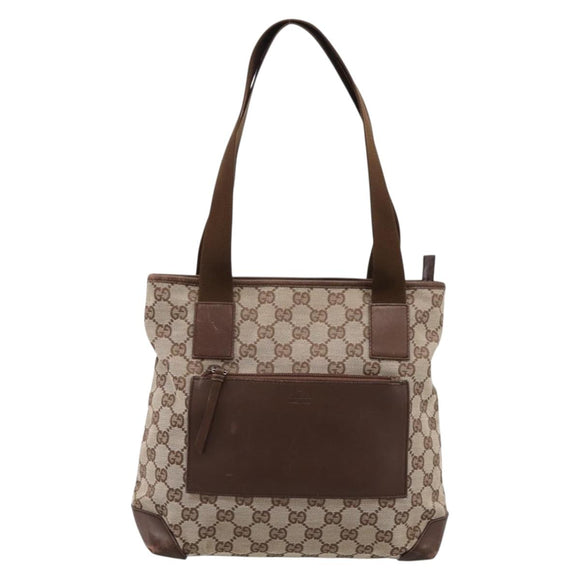 GUCCI GG Canvas Tote Bag Beige Silver 28893 Auth 204253