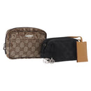 GUCCI GG Canvas Pouch Leather metal 5 Set Beige Silver black Auth 204257-1