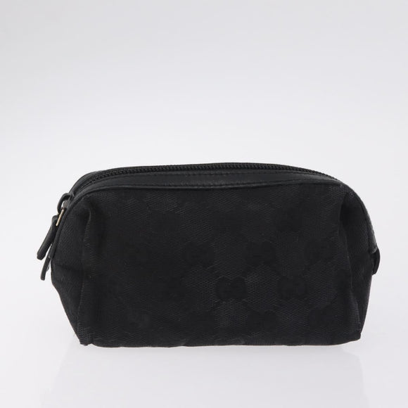 GUCCI GG Canvas Pouch Leather metal 5 Set Beige Silver black Auth 204257