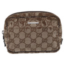 GUCCI GG Canvas Pouch Leather metal 5 Set Beige Silver black Auth 204257-2