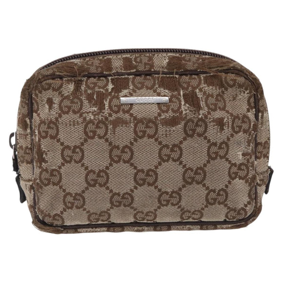 GUCCI GG Canvas Pouch Leather metal 5 Set Beige Silver black Auth 204257