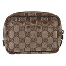 GUCCI GG Canvas Pouch Leather metal 5 Set Beige Silver black Auth 204257-3
