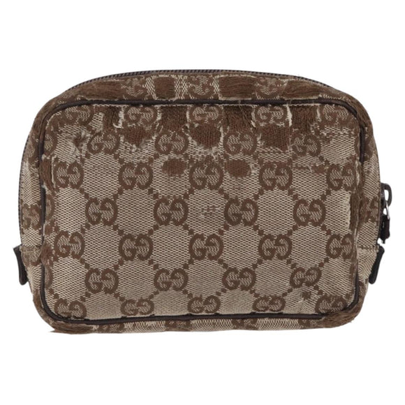 GUCCI GG Canvas Pouch Leather metal 5 Set Beige Silver black Auth 204257
