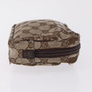 GUCCI GG Canvas Pouch Leather metal 5 Set Beige Silver black Auth 204257-4